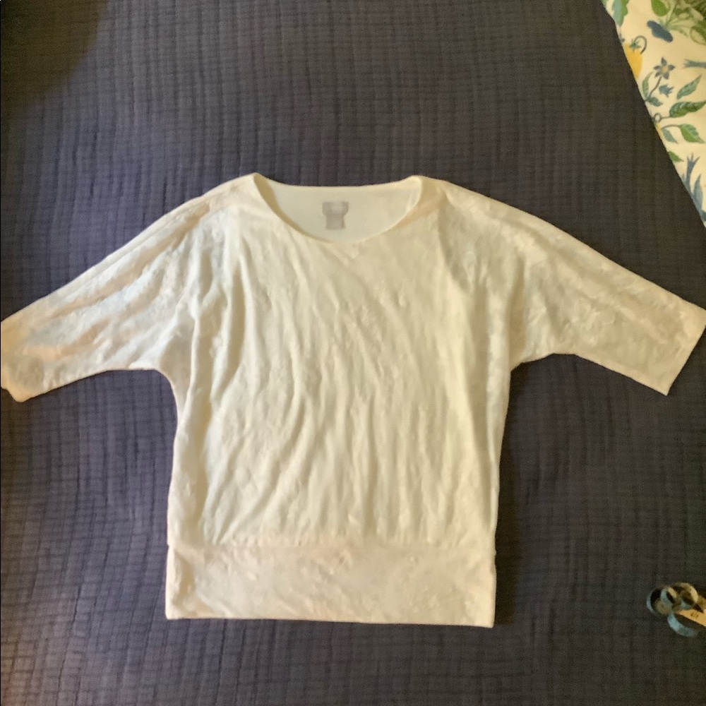 Creamy white Chico’s dohlman sleeve top Sz 0